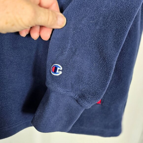 Champion 1/2 Snap‎ Pullover Fleece Jacket Medium Men's Blue Red Long Sleeve - Picture 9 of 10